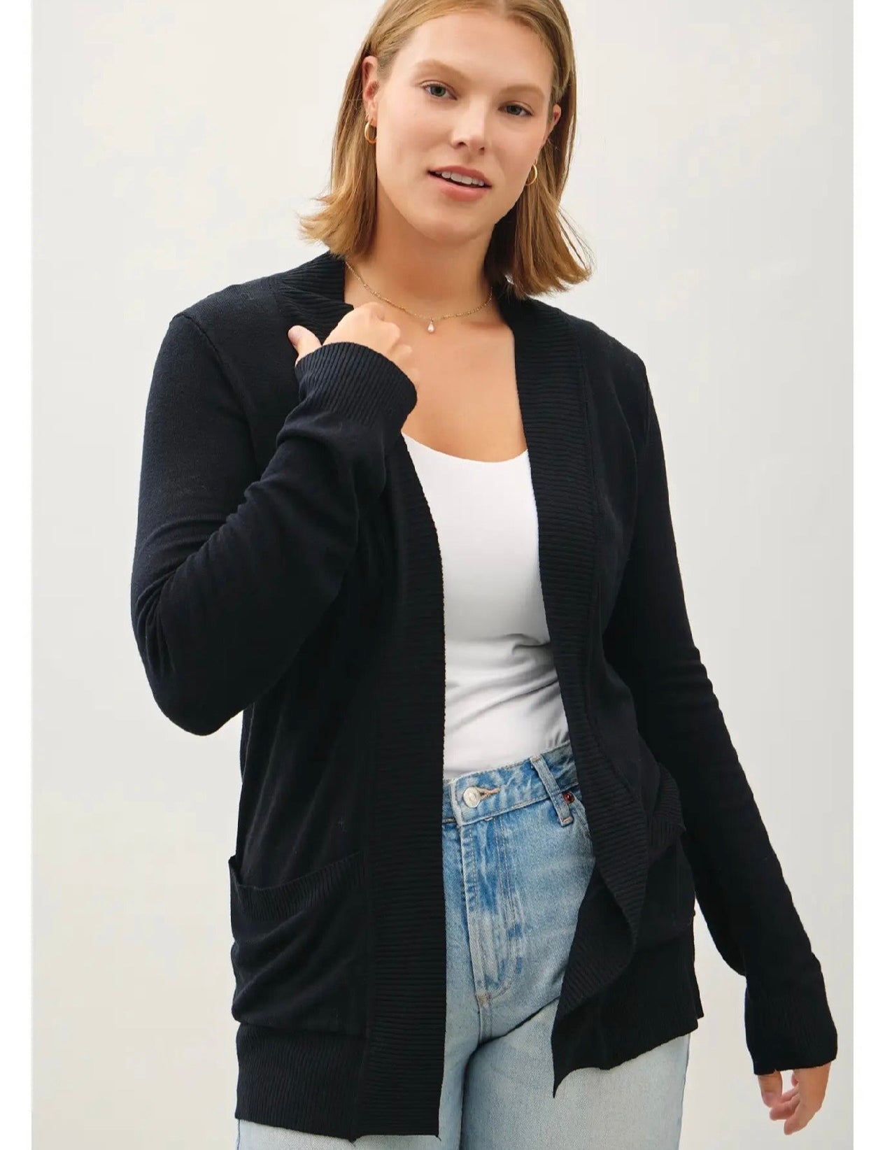 Aiden Plus Size Cotton Blend Knit Open Front Cardigan
