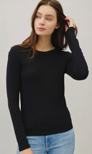 Gimli Black Round Neck Long Sleeve Knit Top