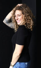 Nylah Black Ribbed Short Sleeve Mock Neck Sweater