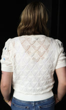 Rylee Crochet Knit Floral Embroidery Puff Sleeve Top