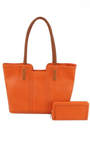 Ember Orange Stitch Detail Matching Tote and Purse Set