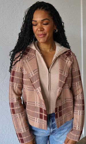 Max Plaid Print Twofer Sweater Jacket