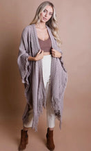 Porter Gray Open Work Frayed Border Bohemian Ruana