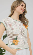 Lowen Ivory Rose Crochet Knit Short Sleeve Pullover Sweater