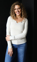 Nicole Natural Ribbed Notched Neck Longsleeve Basic Top