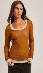 Malia Moss Double Layer Scoop Neck Mesh Top