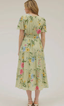 Lillie Sage Floral Short Sleeve Tiered Midi Dress