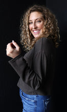 Nova Charcoal Crewneck Long Sleeve Ribbed Knit Top