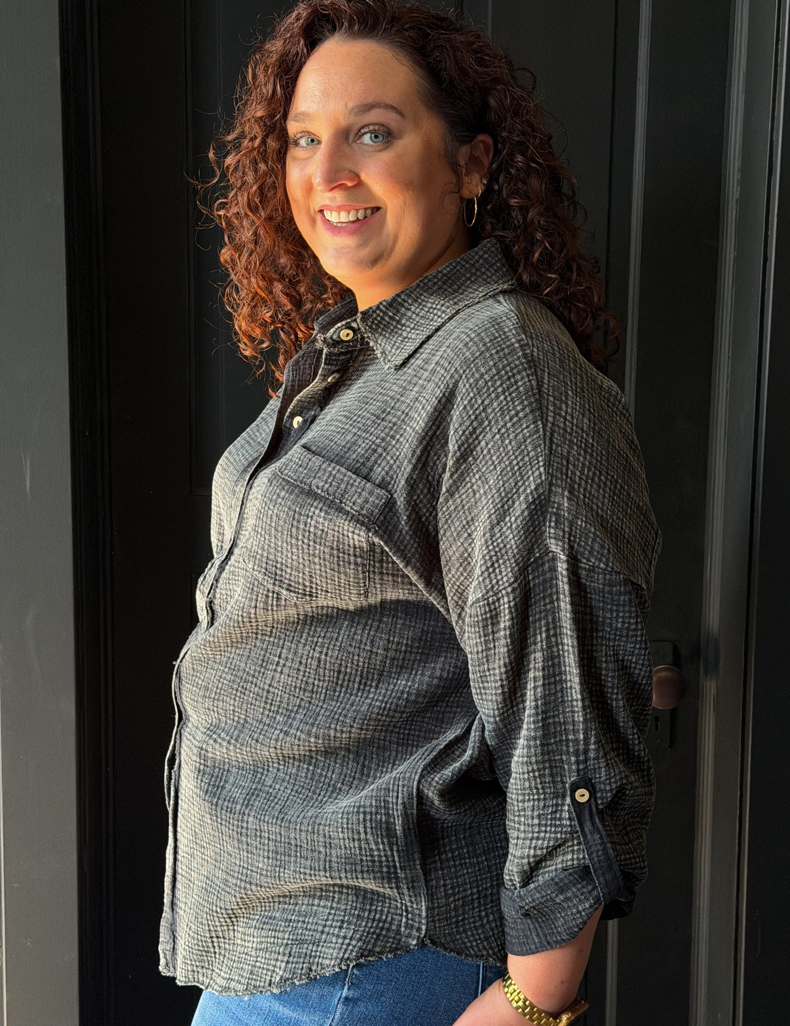 Kalani Plus Washed Double Gauze Button Down Shirt