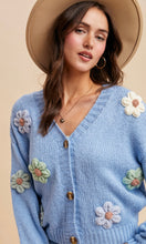 Love Winter Sky 3D Knitted Floral Applique Cardigan