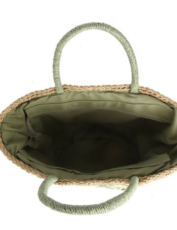 Eric Olive Woven Loop Handle Basket Tote