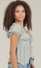 Aloka Mint Lace Trim Ditsy Print Blouse