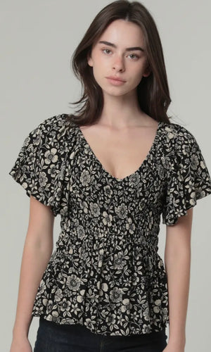 Piper V Neck Smocked Bodice Top