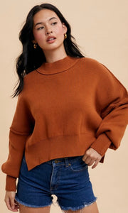 Della Camel Mock Neck Knitted Pullover Sweater