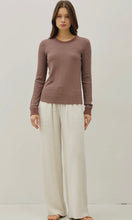 Ivan Brown Stitched Thermal Crew Neck Top