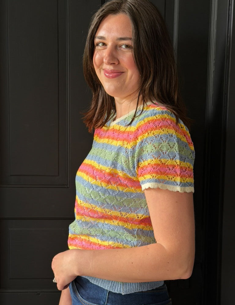 Huda Multi Stripe Crochet Knit Top