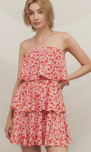 Kevlyn Floral Strapless Tired Mini Dress