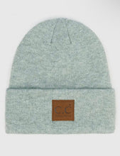 C.C Heather Knit Suede Patch Beanie Winter Hat