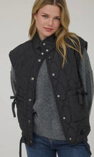 Naomi Black Tie Detail Snap Button Down Quilted Puffer Vest