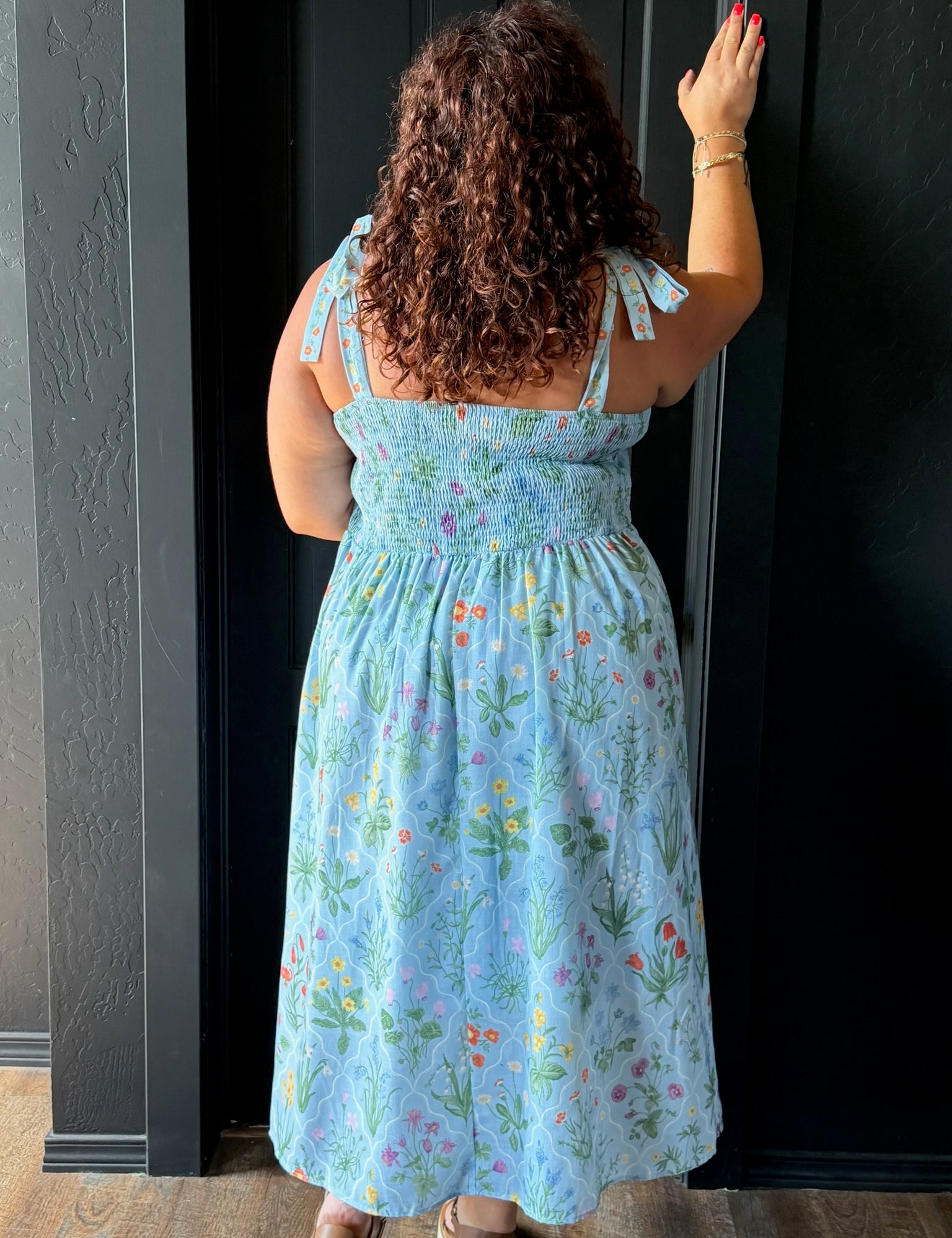 Lucile Plus Size Floral Print Smocked Back Midi Dress