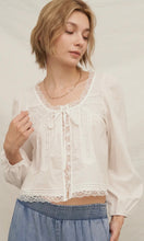 Kylie Lace Trim Long Sleeve Front Tie Top