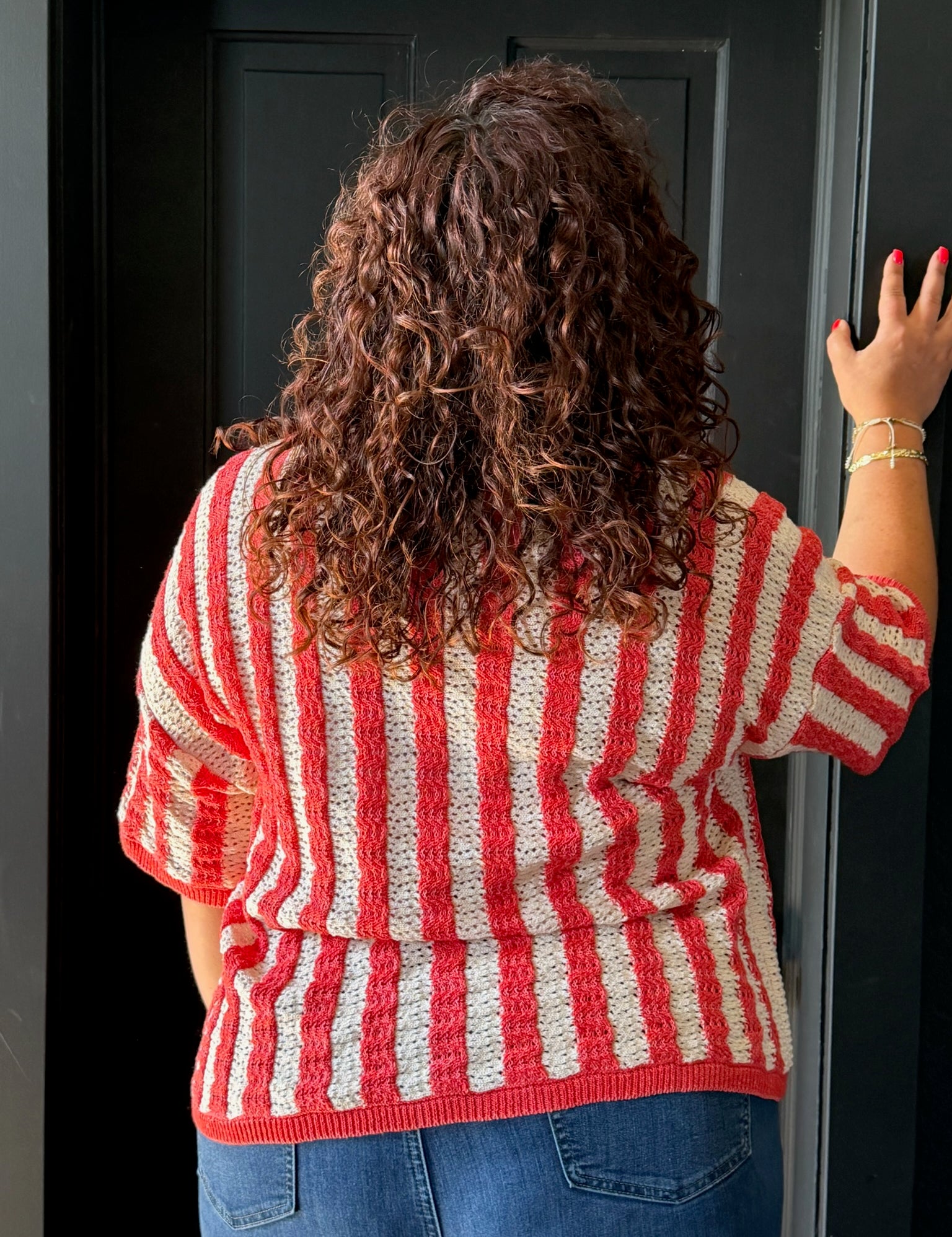 Leilani Plus Size Striped Short Sleeve Knit Top