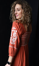 Octavia Rust Smocked Embroidered Peasant Dress