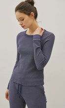 Ivan Charcoal Blue Stitched Thermal Crew Neck Top
