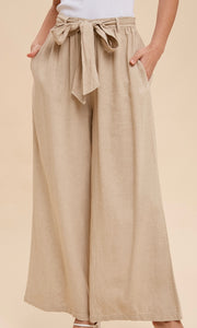 Dutton Linen Elastic Waist Wide Leg Pants