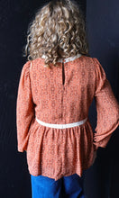 Ollie Rust Lace Trim High Neck Peplum Blouse