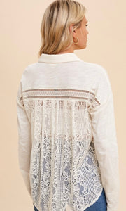 Franklin Ivory Lace Back Slub Button Down Knit Shirt