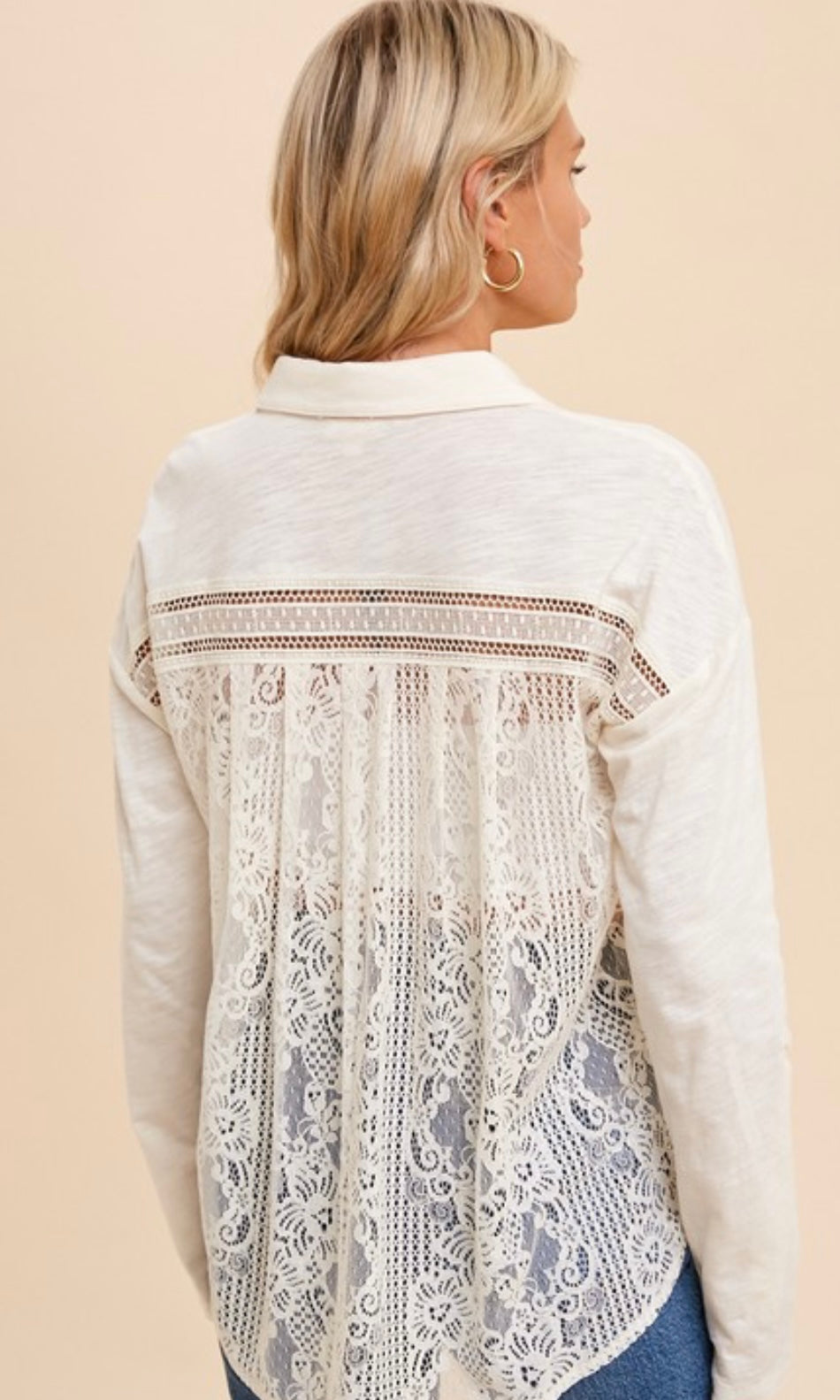 Franklin Ivory Lace Back Slub Button Down Knit Shirt
