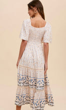 Ablay-Cream Boho Border Print Smocked Midi Dress
