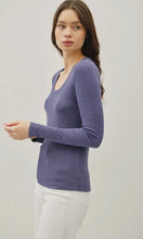 Isaac Skipper Blue Modal Classic Ribbed U Neck Long Sleeve Basic Top