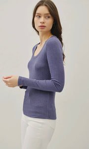 Isaac Skipper Blue Modal Classic Ribbed U Neck Long Sleeve Basic Top