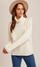 Melody Off-White Fringe Detailed Mock Neck Sweater