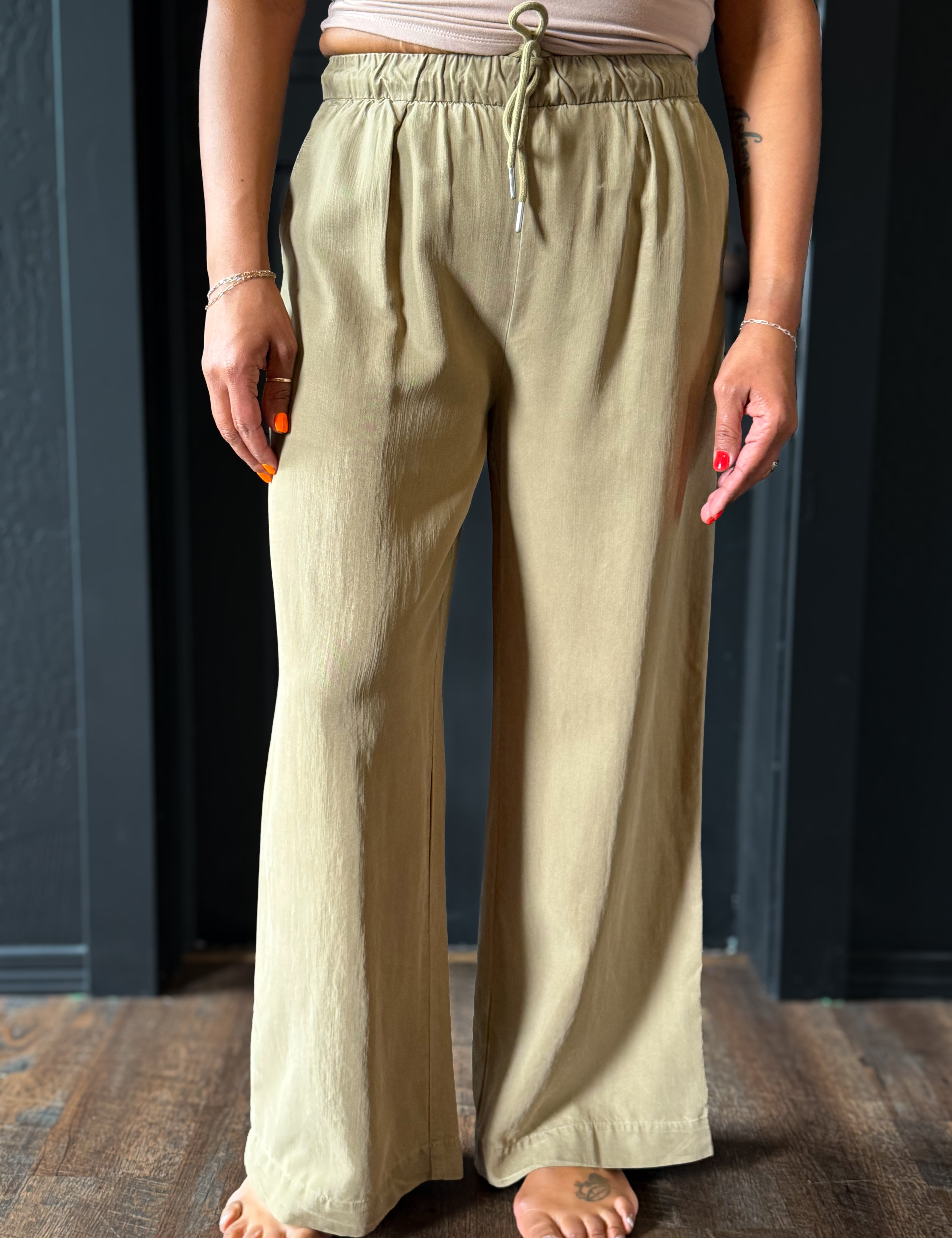 Hermie Sand Washed Tencel Wide Leg Pants