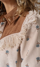 McKinley Fringe Detailed Button Down Floral Corduroy Shirt