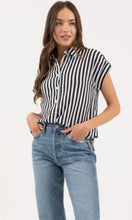 Erwin Navy Stripe Tap Sleeve Button Down Shirt