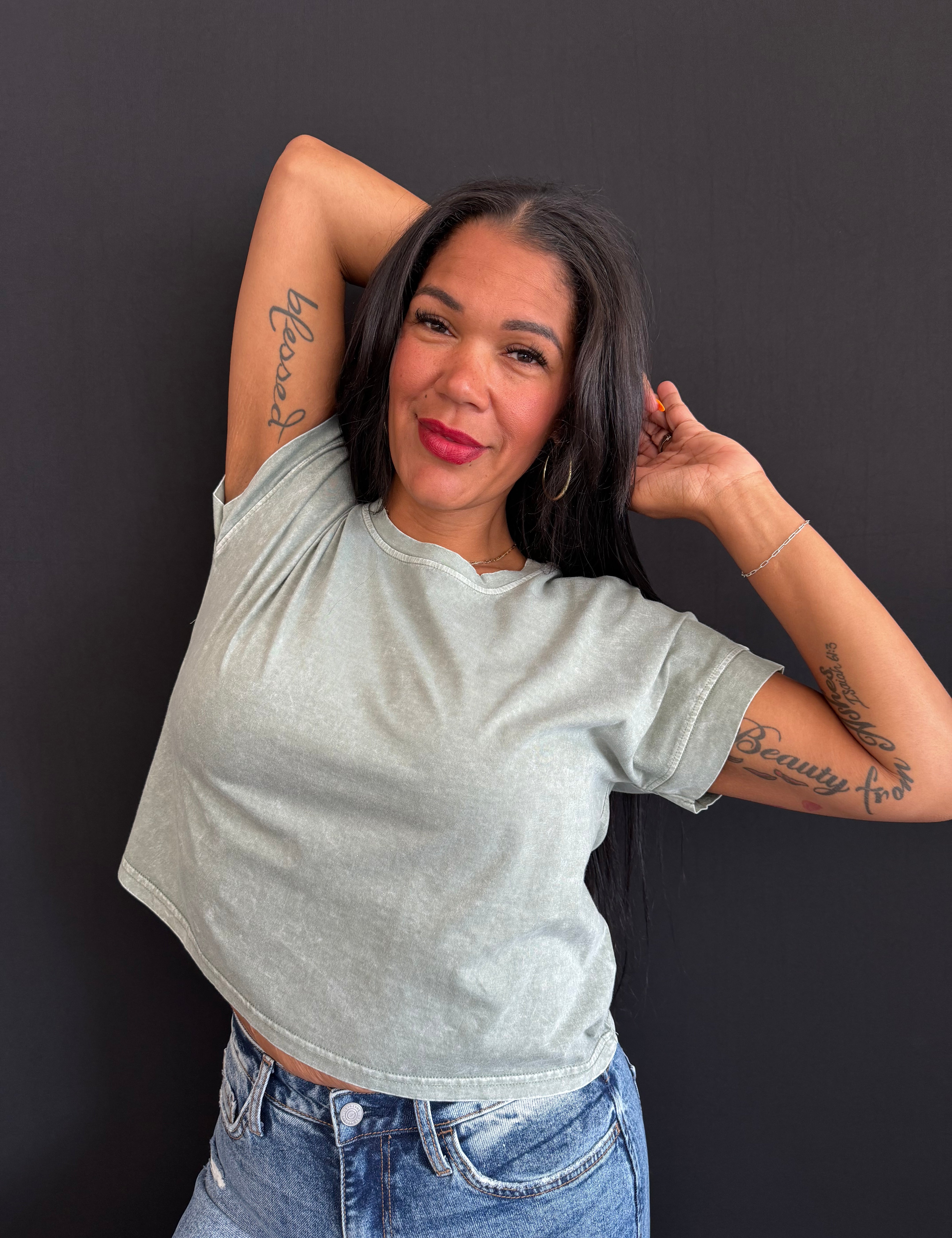Tate Washed Short Sleeve Boxy Knit Top