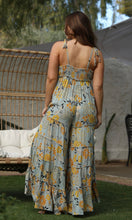 Catreena Slate Floral Super Wide Leg Tiered Jumpsuit with Tie Straps