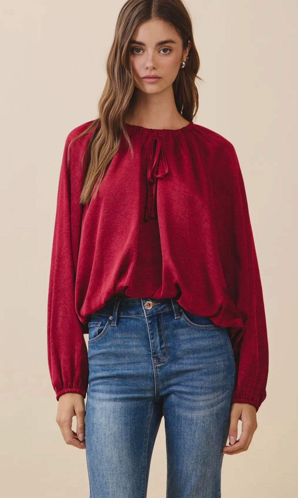 Paxton Printed Satin Relaxed Fit Bubble Hem Blouse