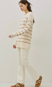 Indy Striped Sweater Tunic Top with Slit At Hemline