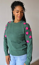 McKenzie Green Floral Embroidered Crew Neck Sweater