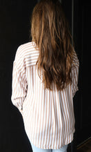 Nora Brown Stripe Collared Button Down Long Sleeve Shirt