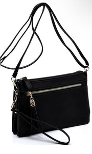 Emma Black Fashion Double Compartment Clutch Cross Body Bag