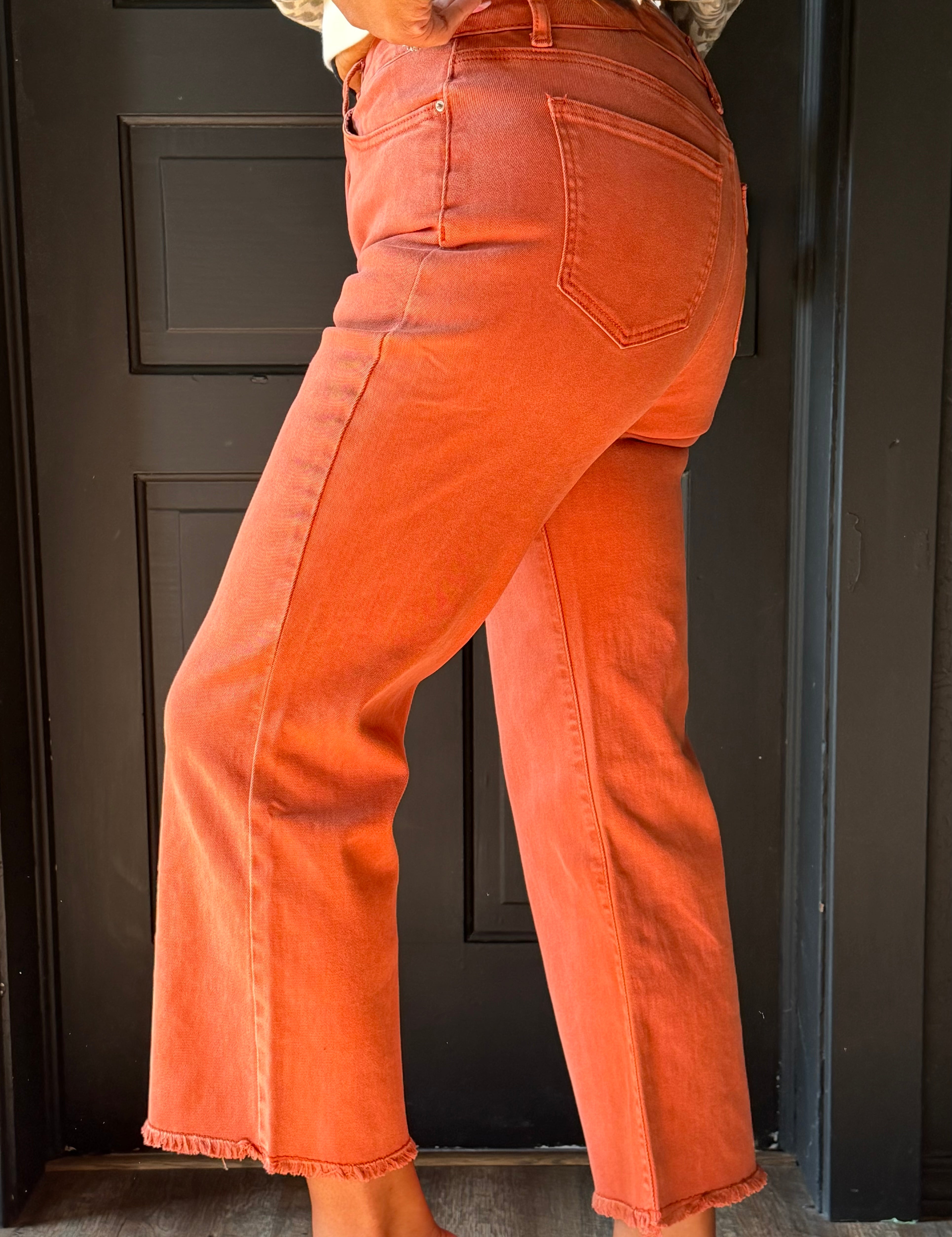 Rainbow Acid Washed High Waist Frayed Hem Bootcut Pants