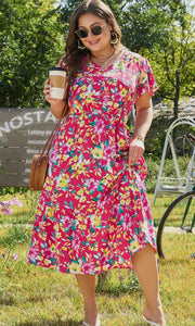 Frauke Plus Size Floral High Waisted Midi Dress