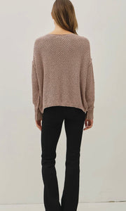Lainey Mocha Chunky Cable Knit Sweater w/ Dropped Shoulder