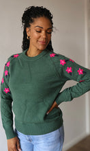 McKenzie Green Floral Embroidered Crew Neck Sweater